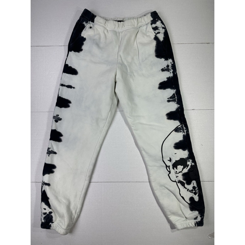 Spirit Jersey Black White Tie Dye Skull Sweatpants Joggers Fleece Lined M